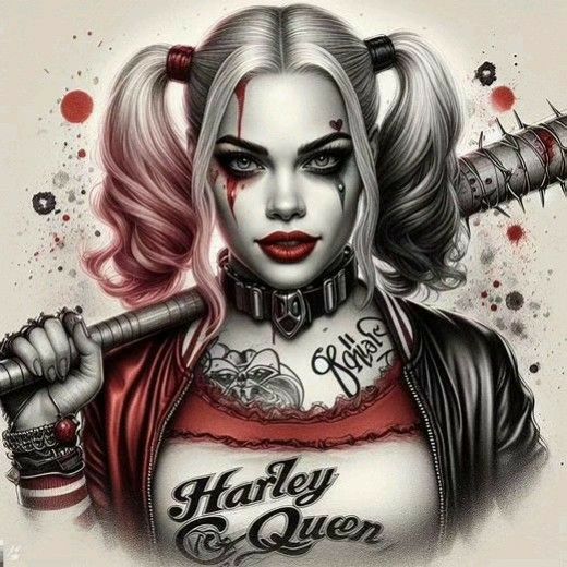 Illustration of a character with styled hair and tattoos, holding a baseball bat.